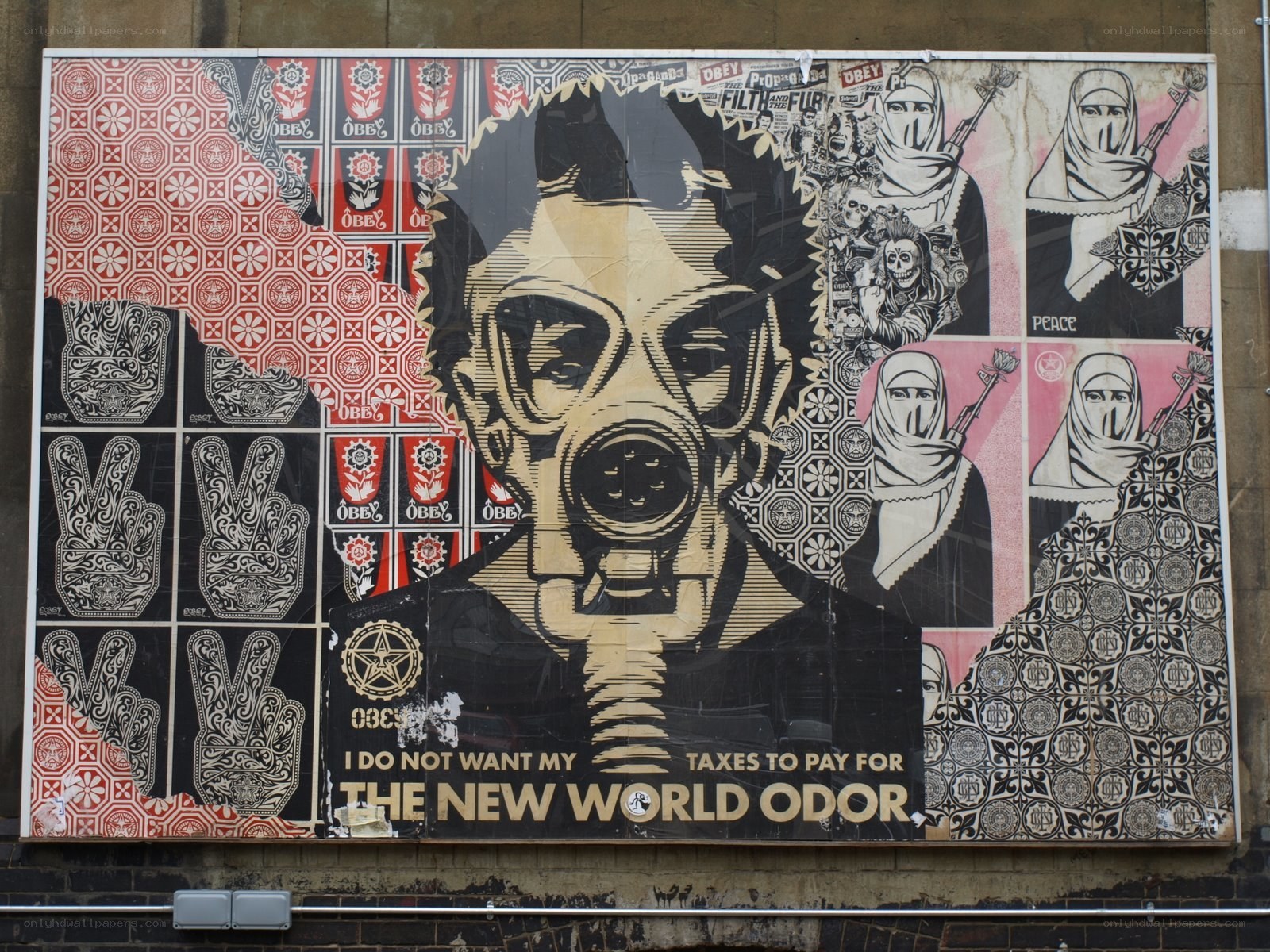 Protest art with gas mask