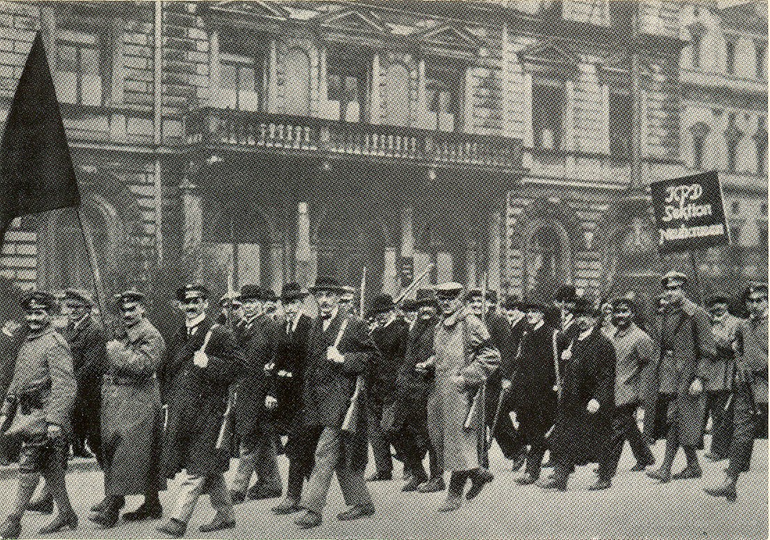 Protest march in urban setting