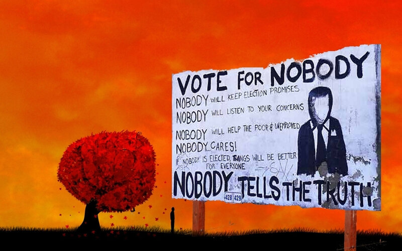 Protest sign against political apathy