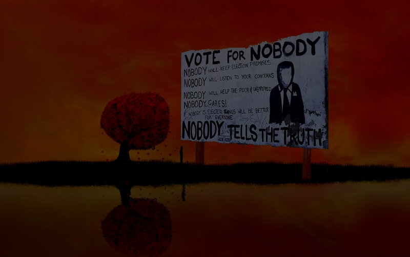 Protest sign at sunset
