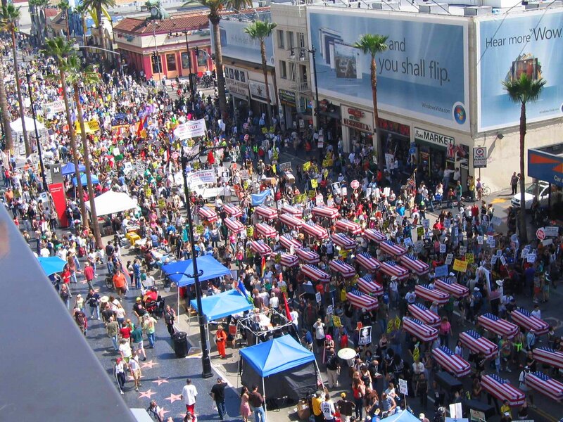 Protest with American flag coffins