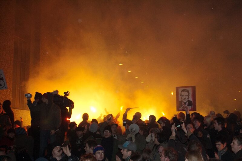 Protest with fire and smoke