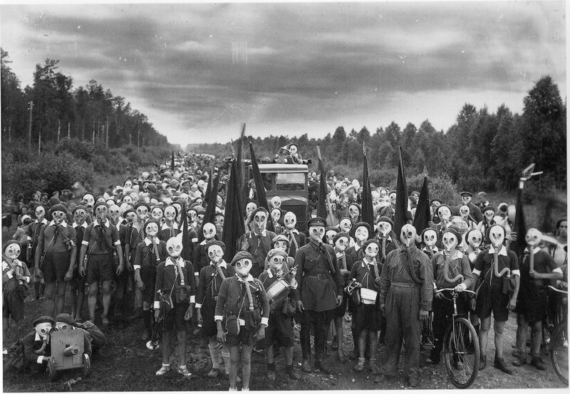 Protest with gas masks