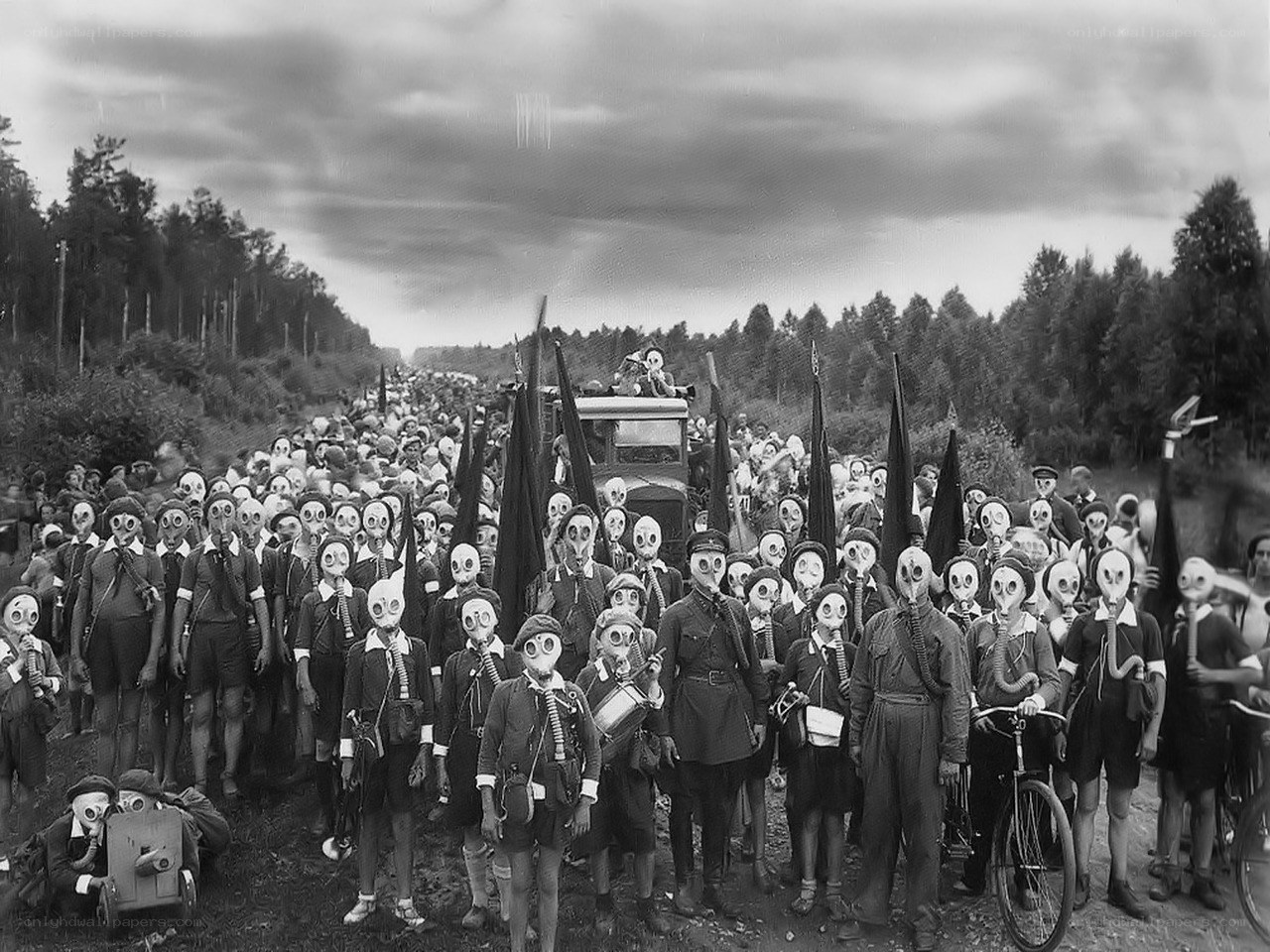Protest with gas masks