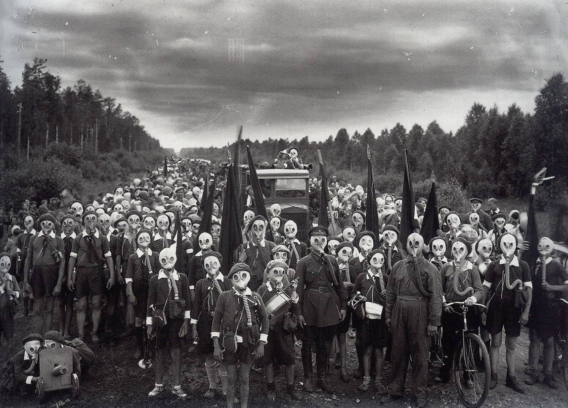Protest with gas masks