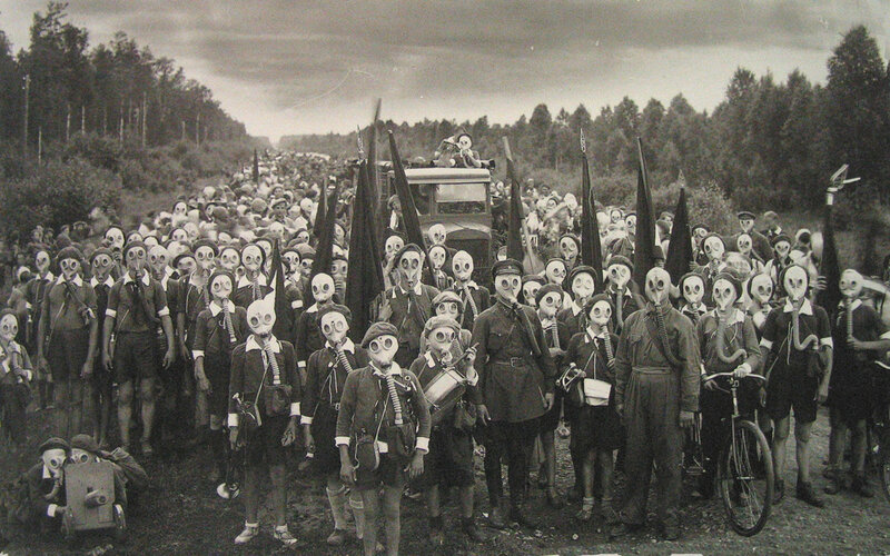 Protest with gas masks