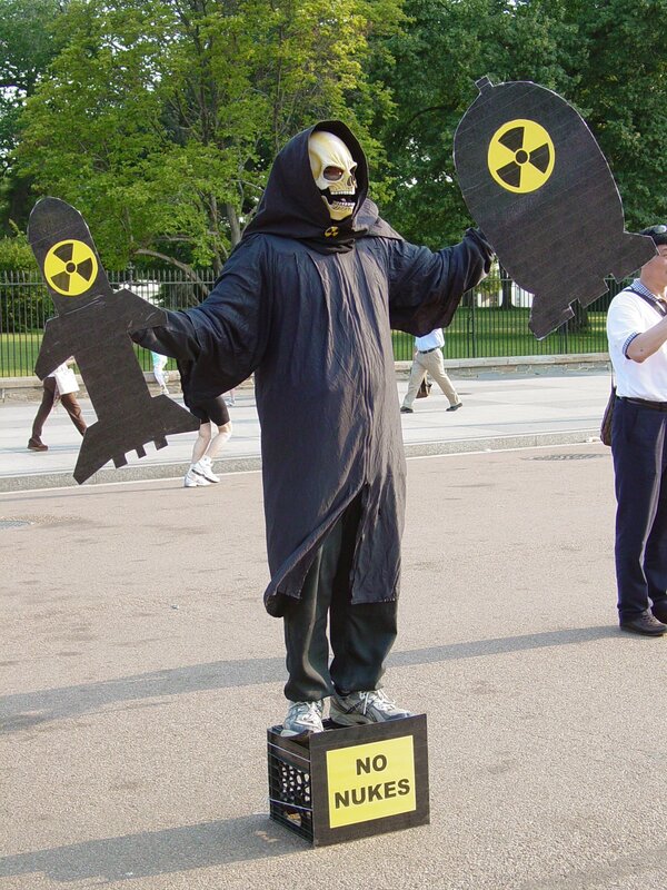 Protester dressed as grim reaper
