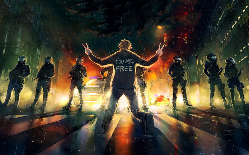Protester Facing Police