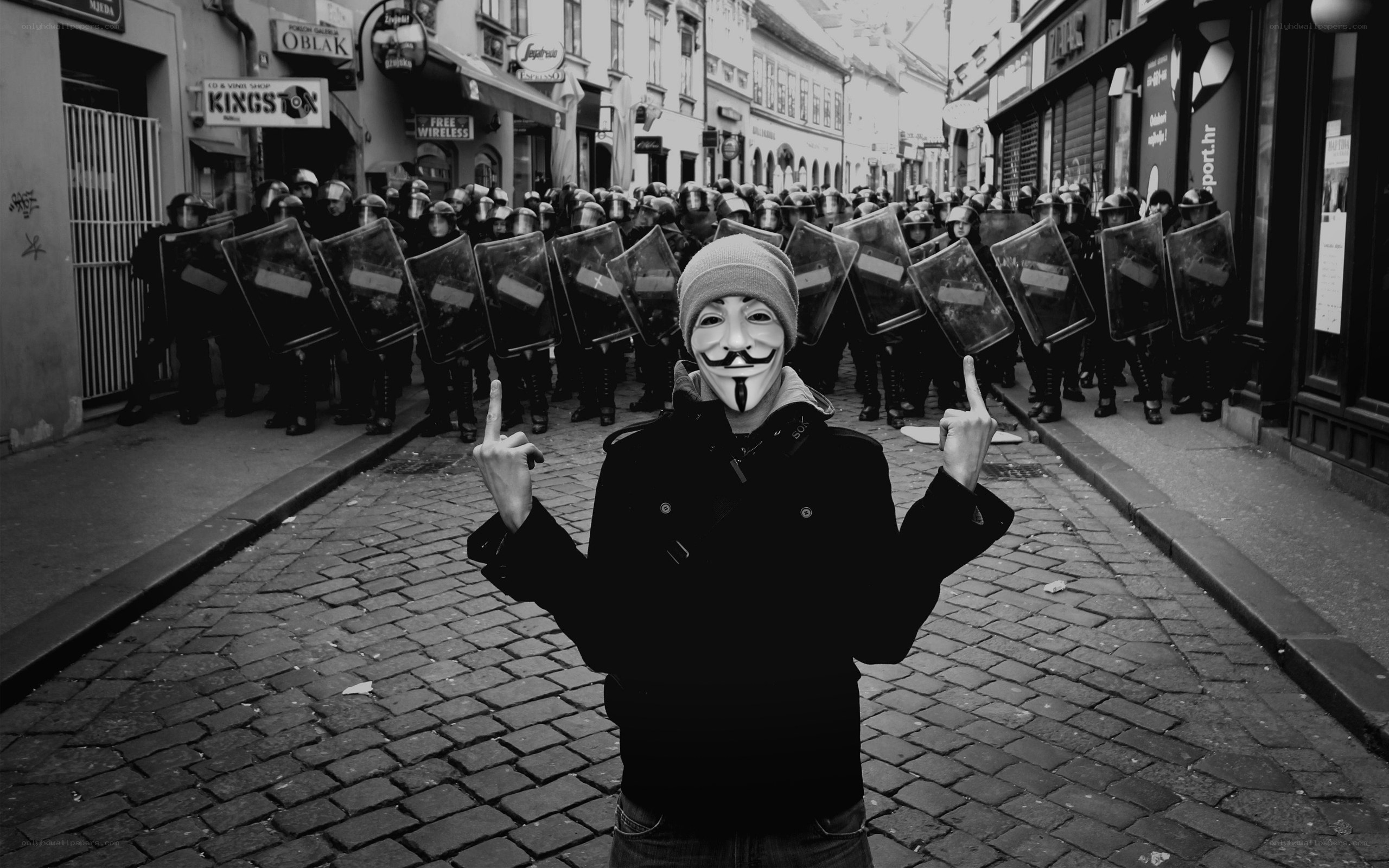 Protester in Guy Fawkes mask