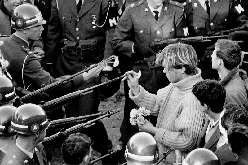 Protester with Flowers