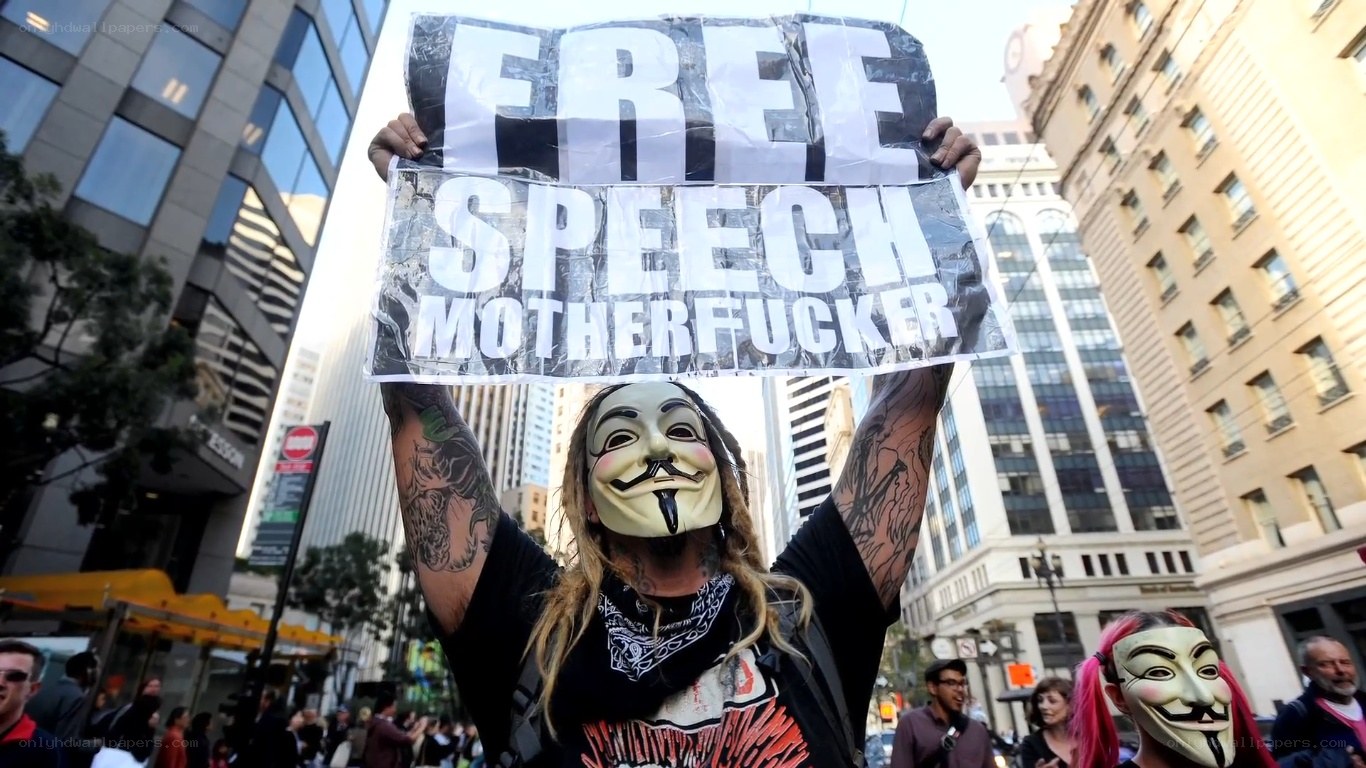Protester with Free Speech sign