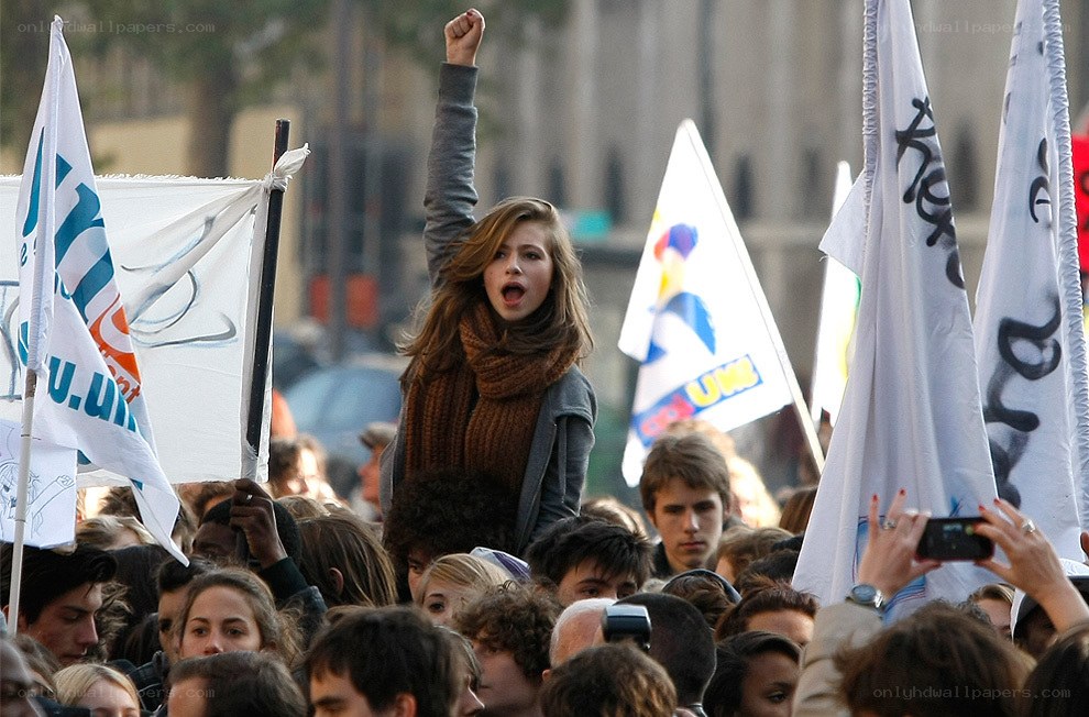Protester with raised fist