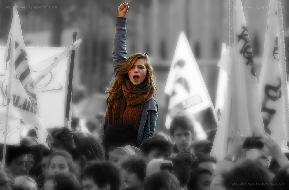 Protester with raised fist