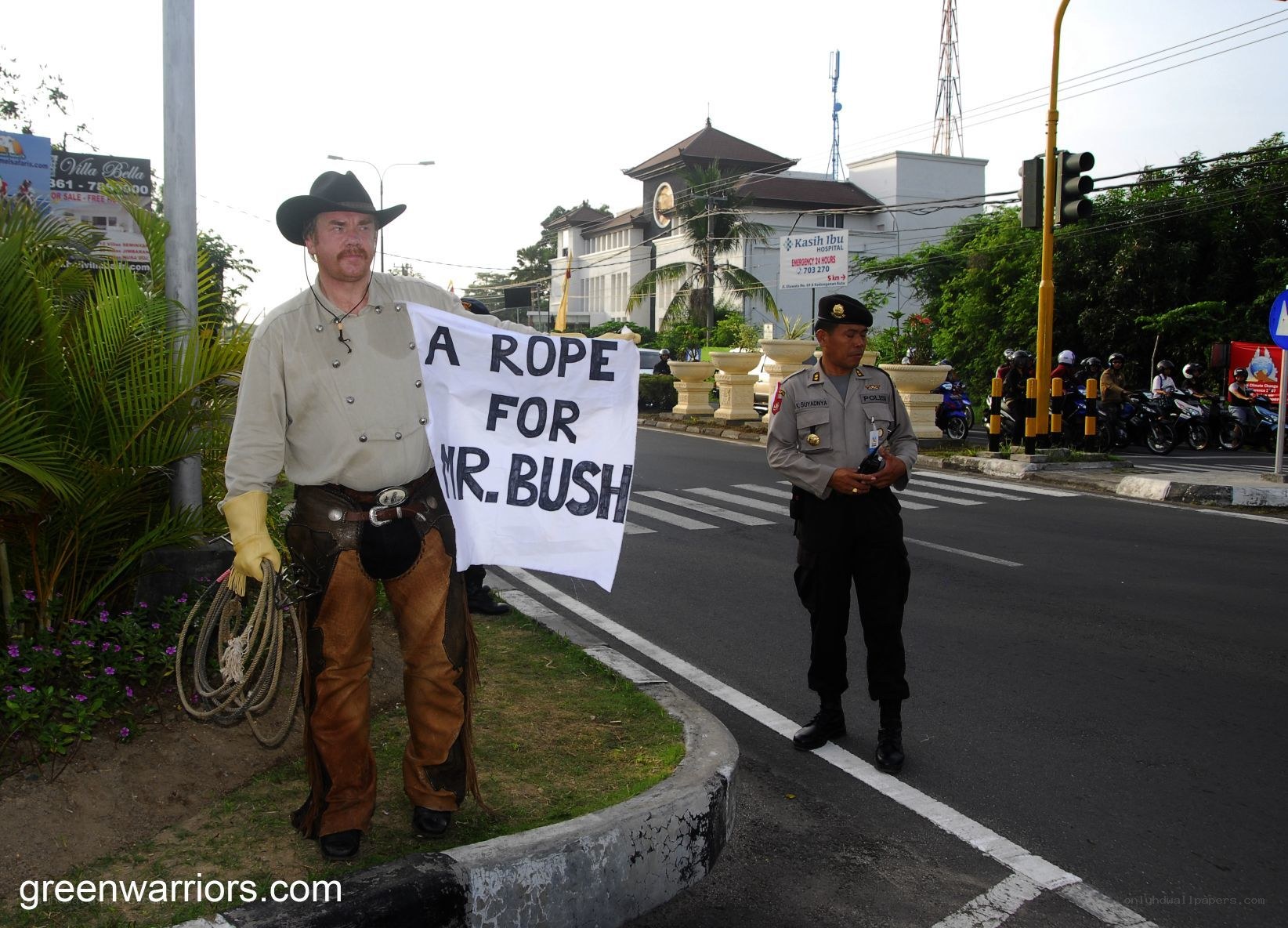 Protester with rope sign