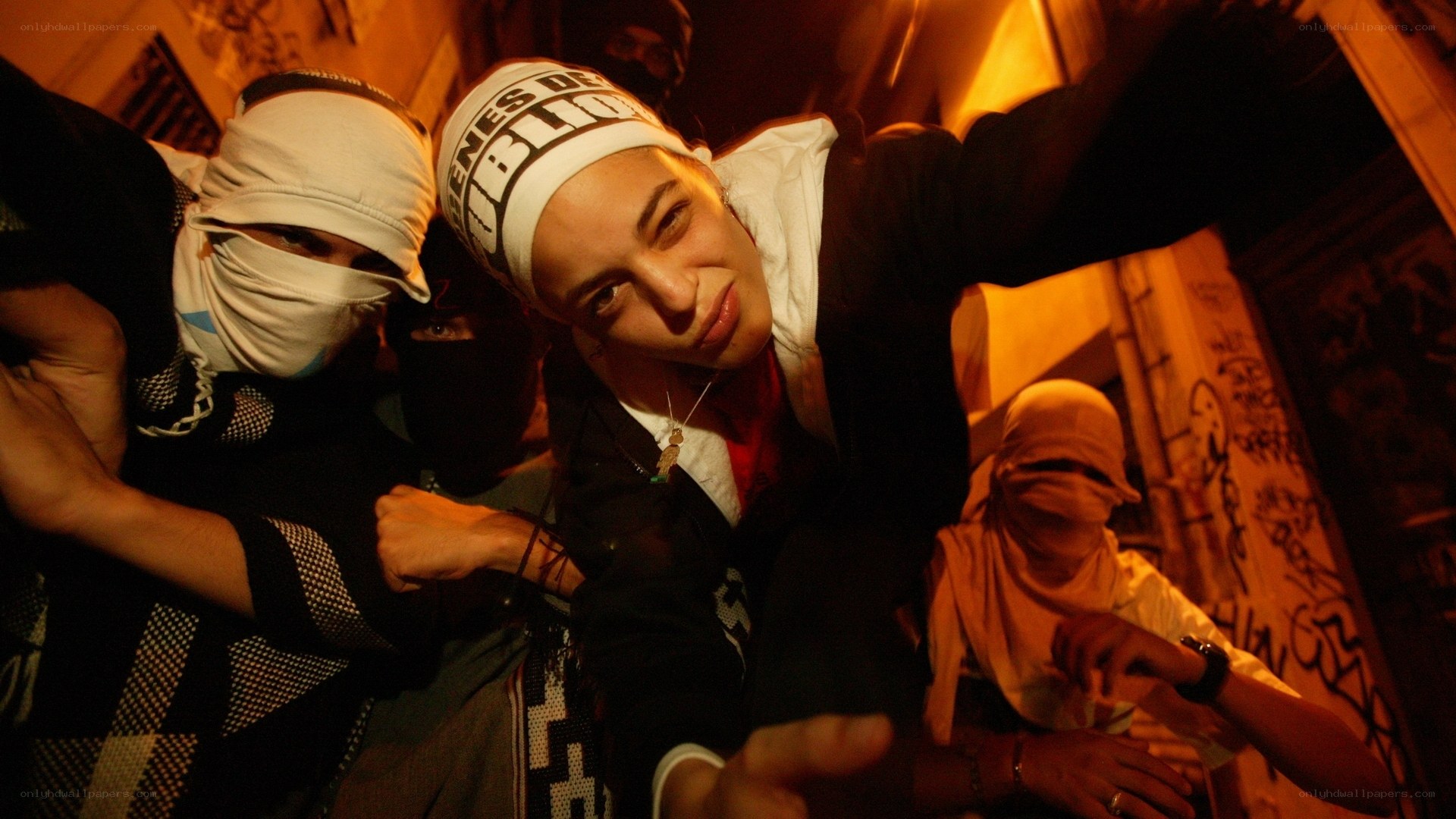 Protesters in urban setting