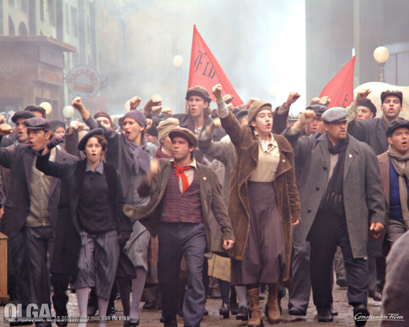 Protesters marching in a city