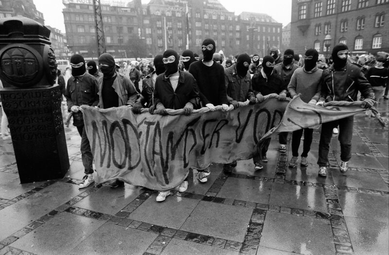 Protesters with banner in city