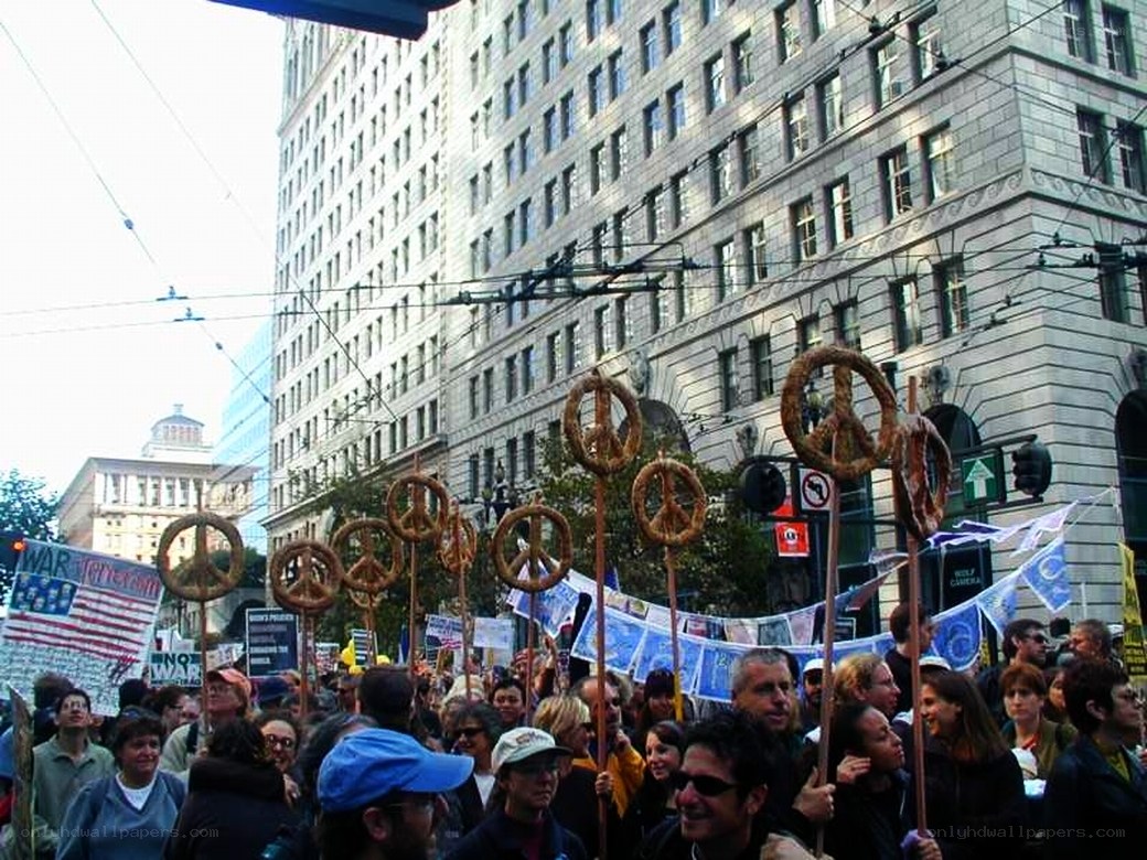 Protesters with peace signs