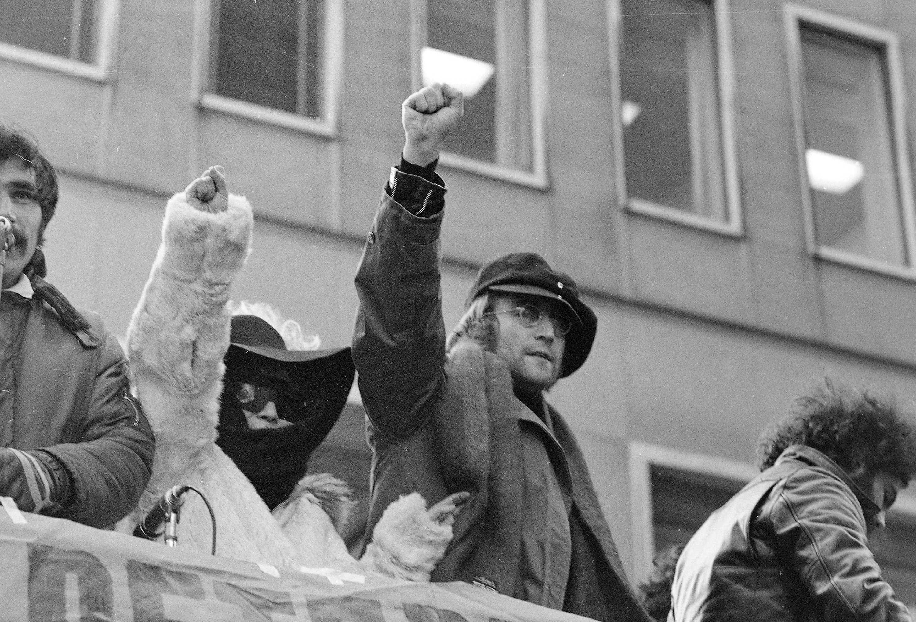 Protesters with raised fists