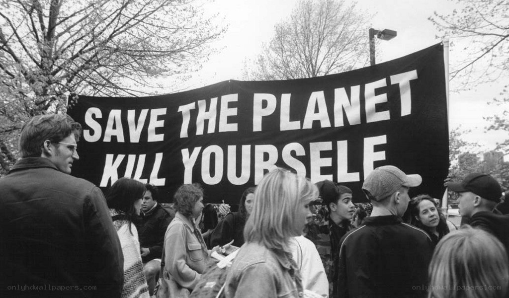 Protesters with 'Save the Planet' banner