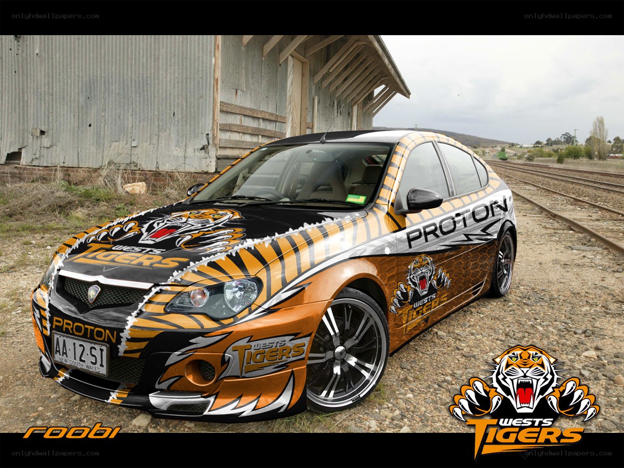 Proton car with Wests Tigers livery