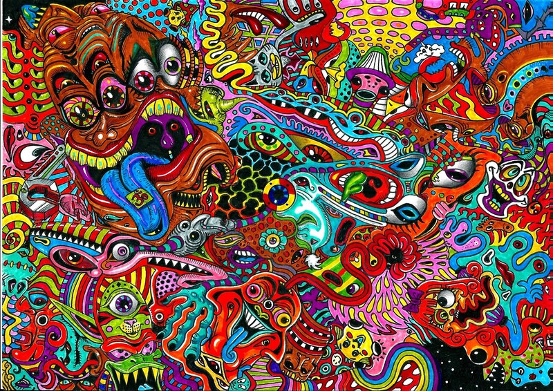 Psychedelic Abstract Creatures — Red, Chaotic, Illustration, Eyes, Tentacles, Faces