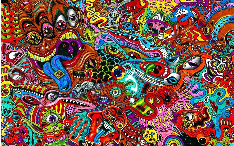 Psychedelic Abstract Creatures — Red, Chaotic, Illustration, Eyes, Tongues