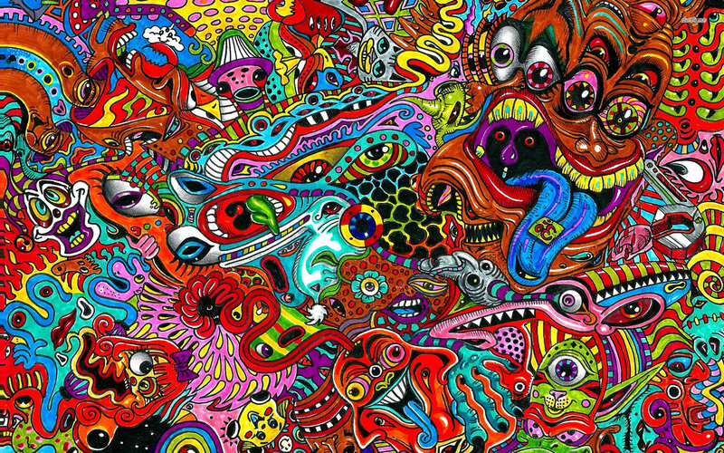 Psychedelic Abstract Creatures — Red, Chaotic, Illustration