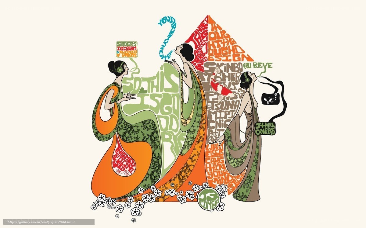 psychedelic art with women and text