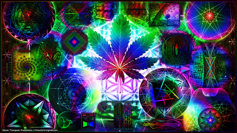 Psychedelic cannabis leaf collage