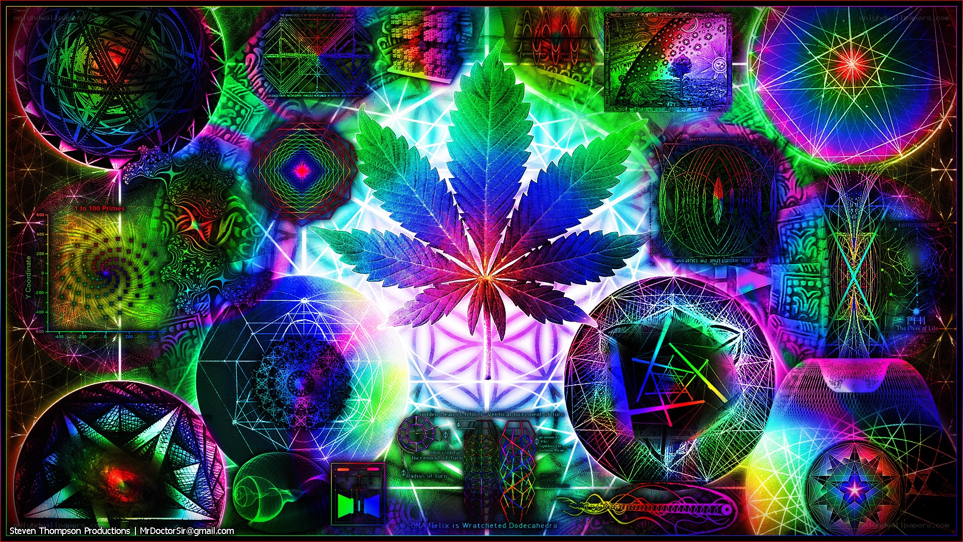 Psychedelic cannabis leaf collage