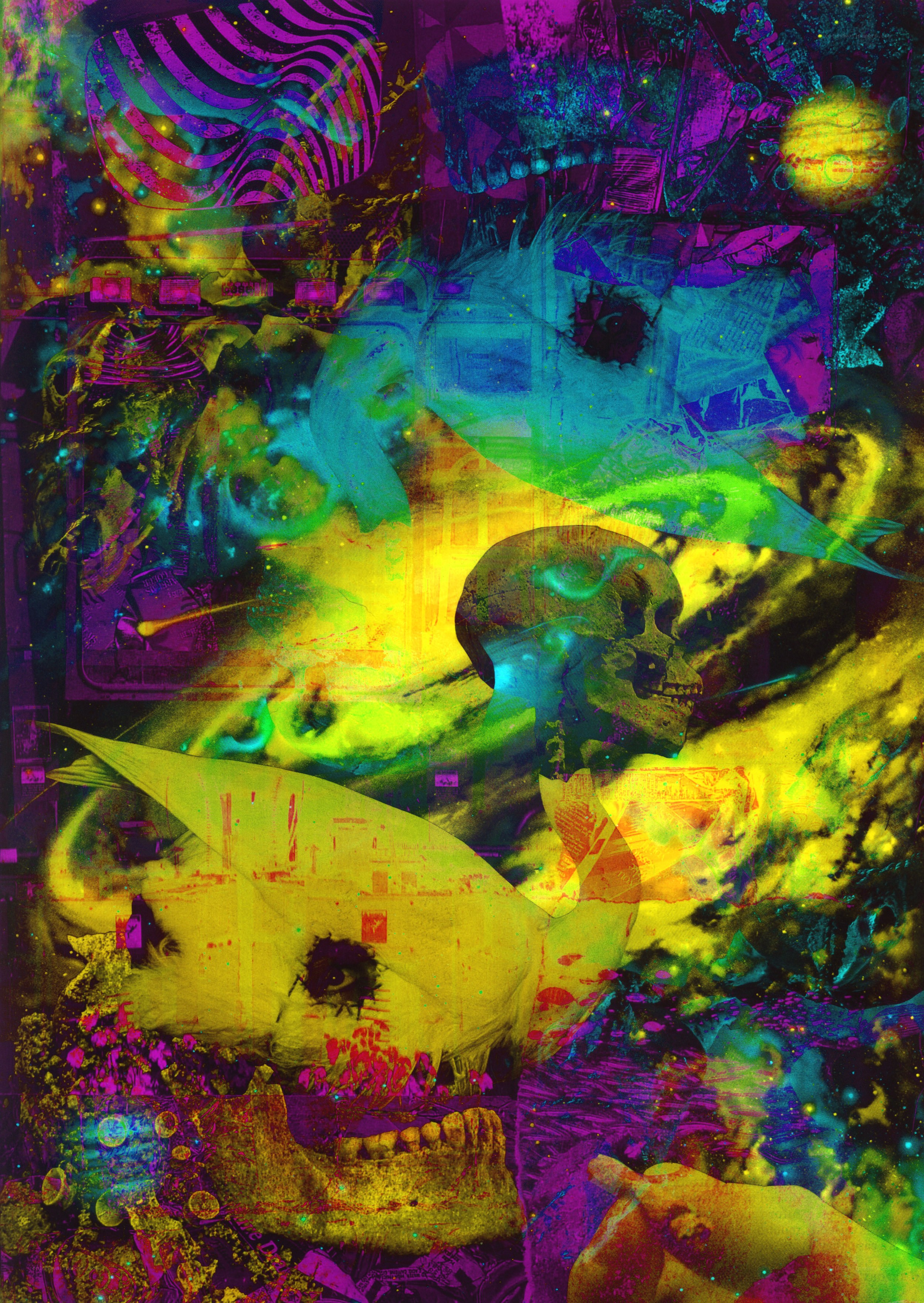 Psychedelic collage with skulls