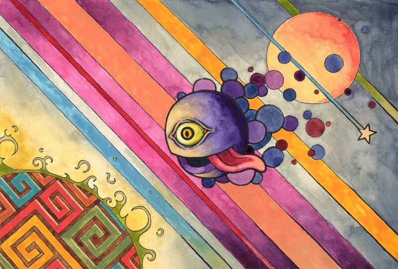 Psychedelic creature in colorful space