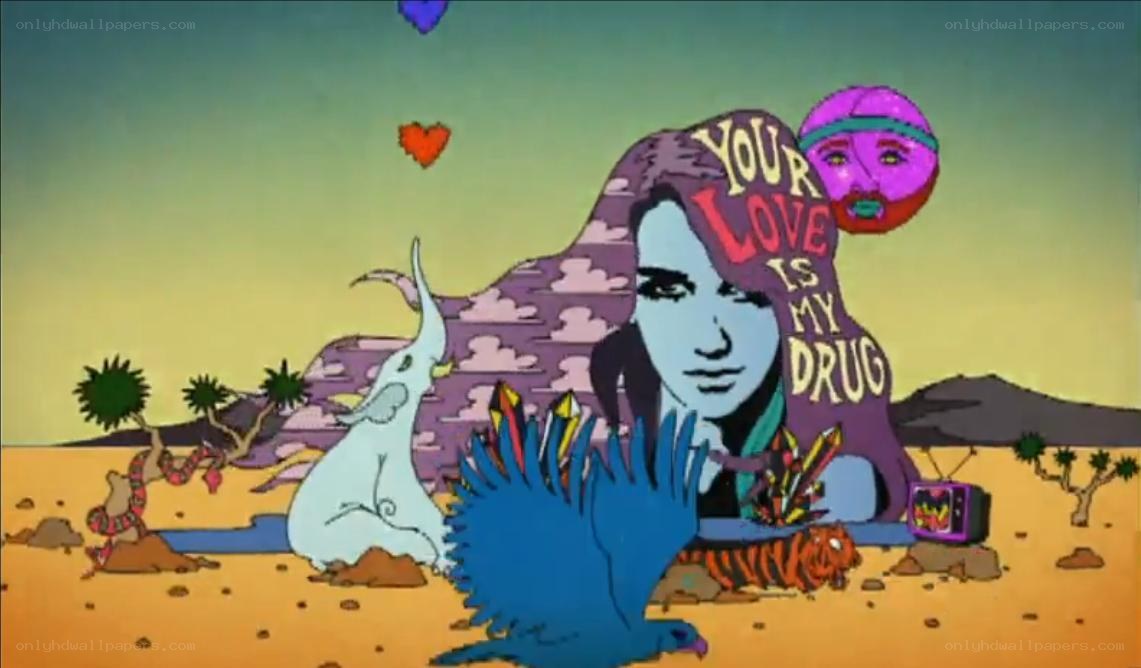 psychedelic desert scene with text