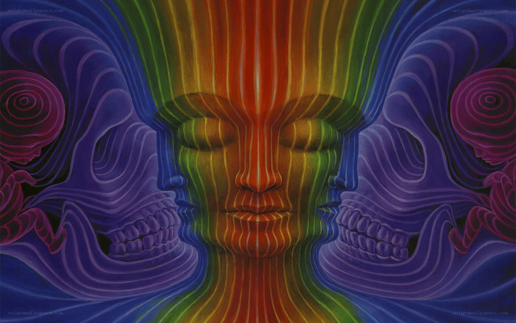 Psychedelic face and skull art
