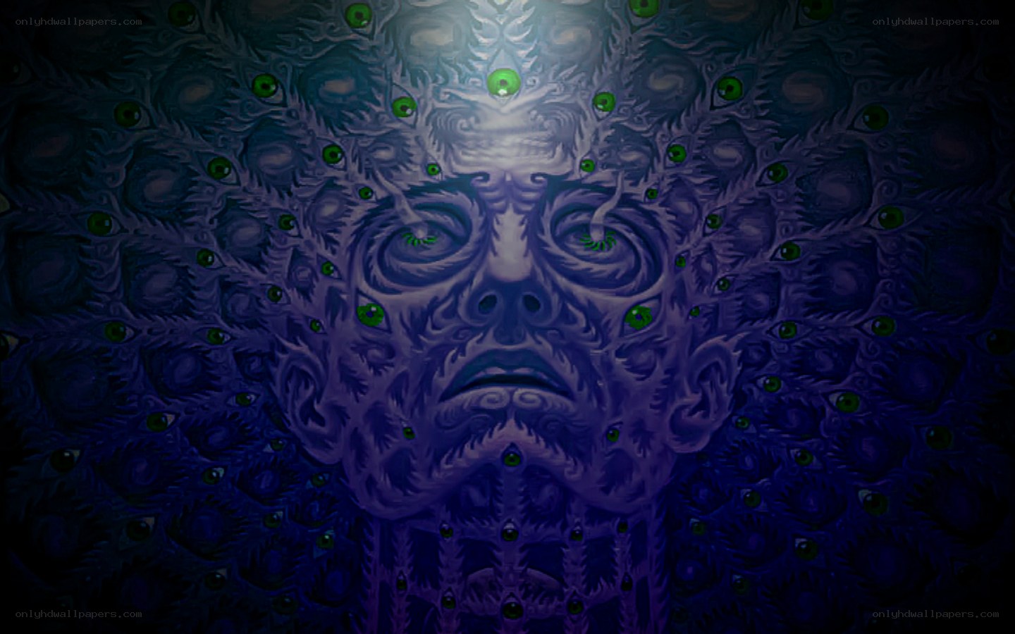 psychedelic face with green eyes
