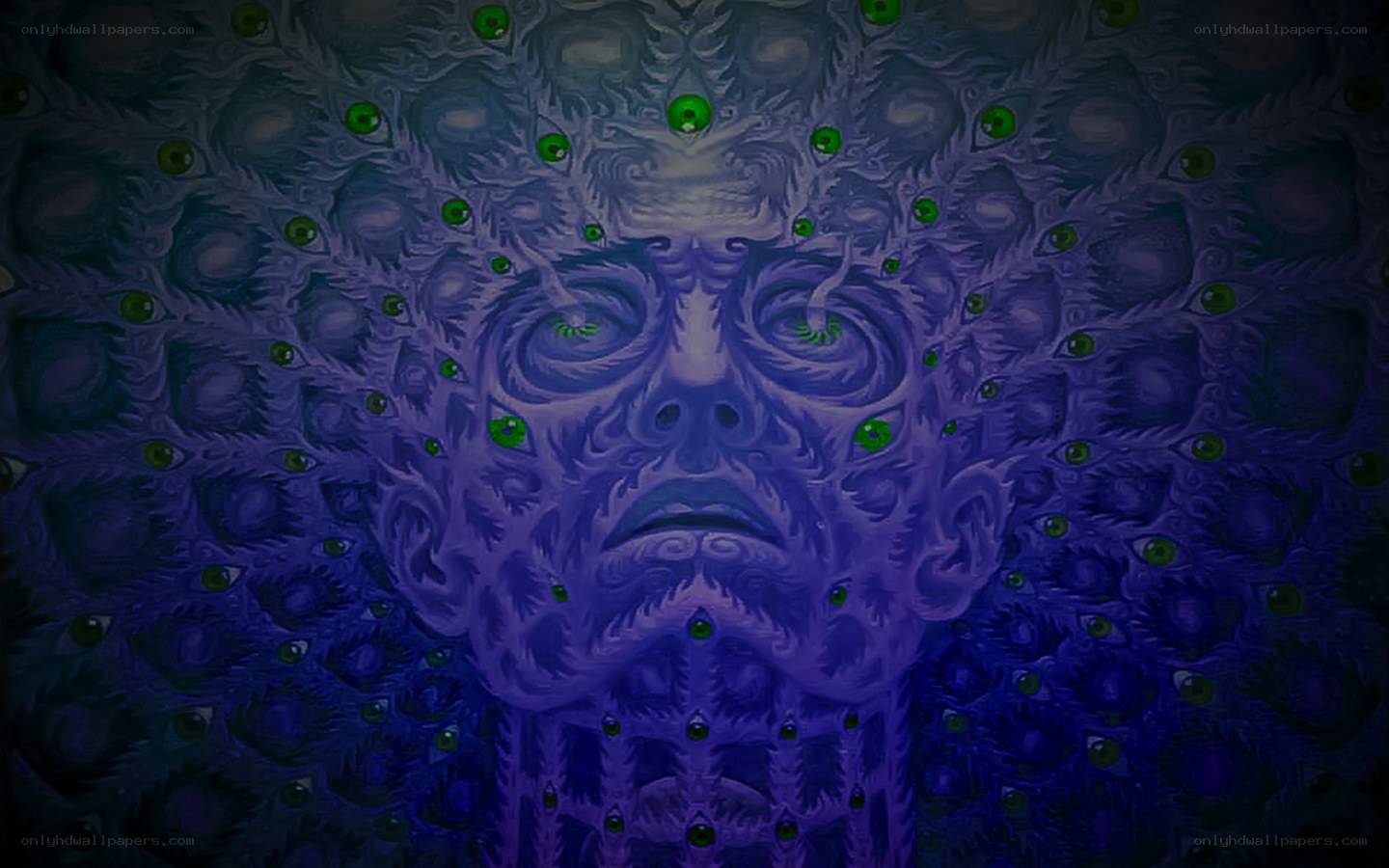 psychedelic face with green eyes