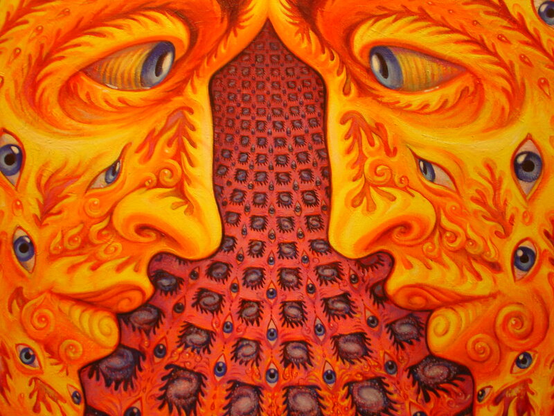 Psychedelic face with multiple eyes