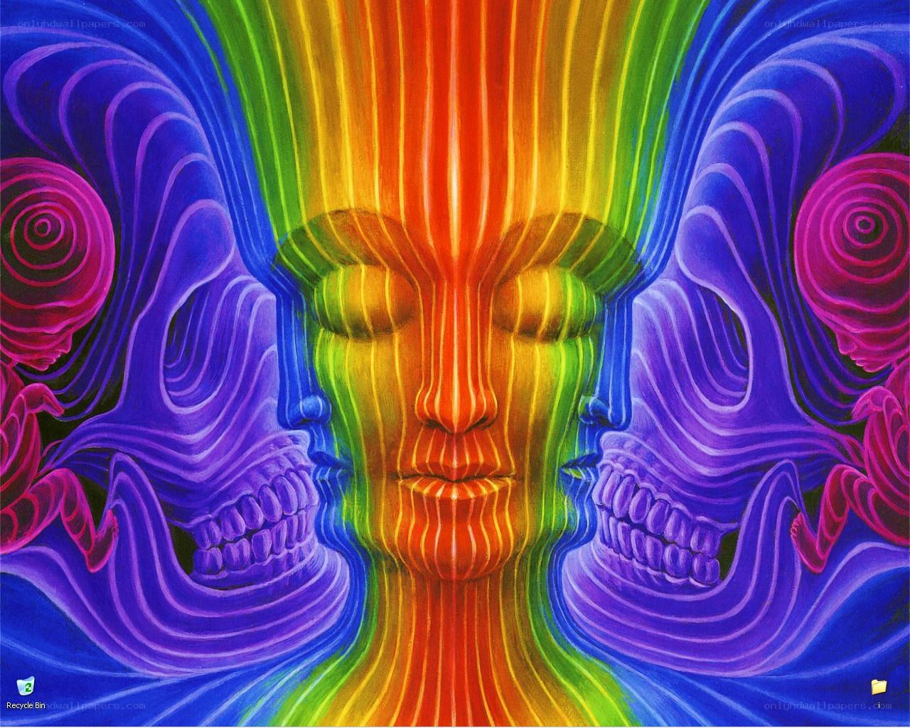 Psychedelic face with skulls