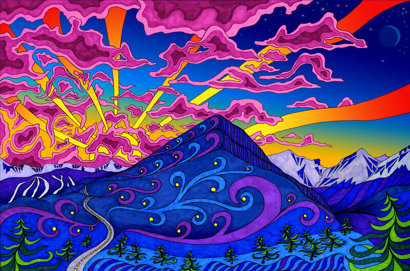 Psychedelic mountain landscape