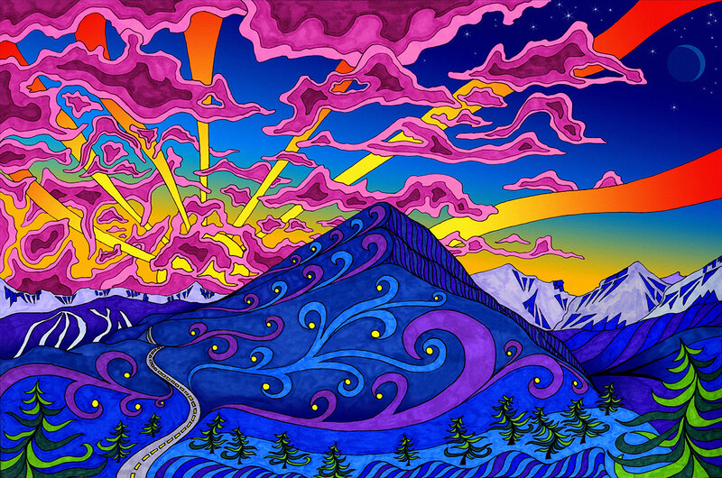 Psychedelic mountain landscape