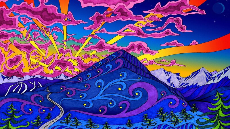 Psychedelic Mountain Landscape — Blue