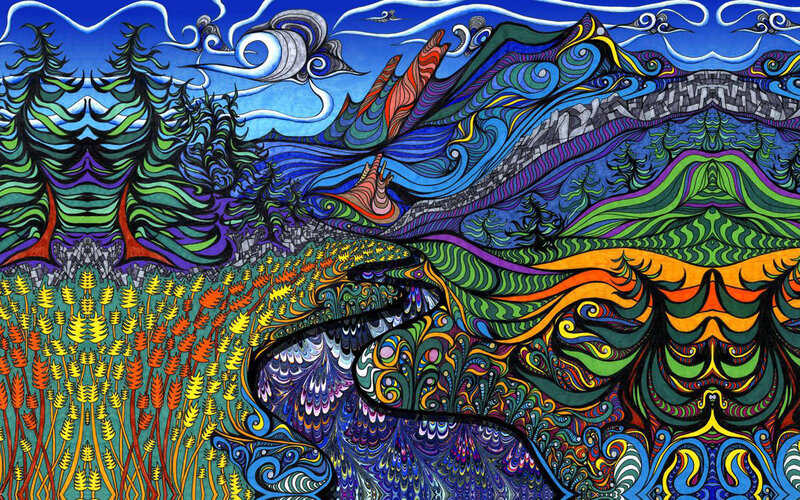 Psychedelic mountain landscape