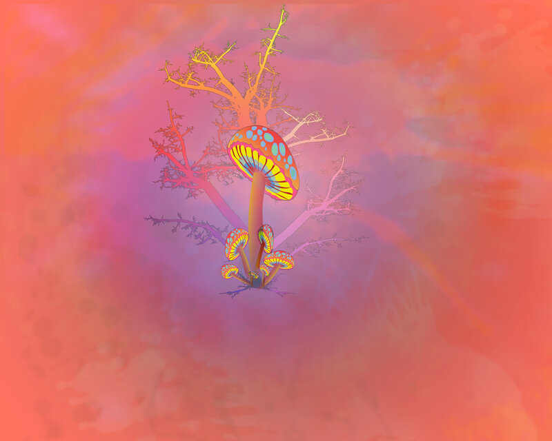 Psychedelic mushroom forest