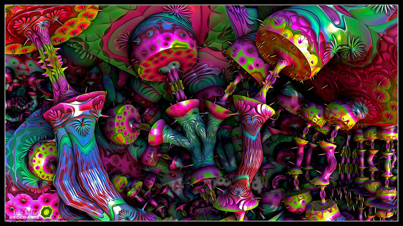 Psychedelic mushroom forest
