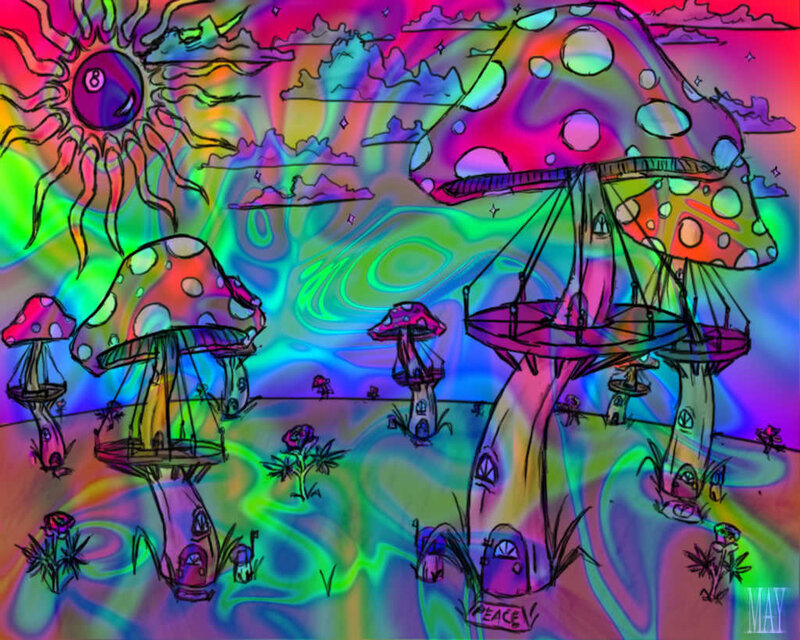 psychedelic mushroom village