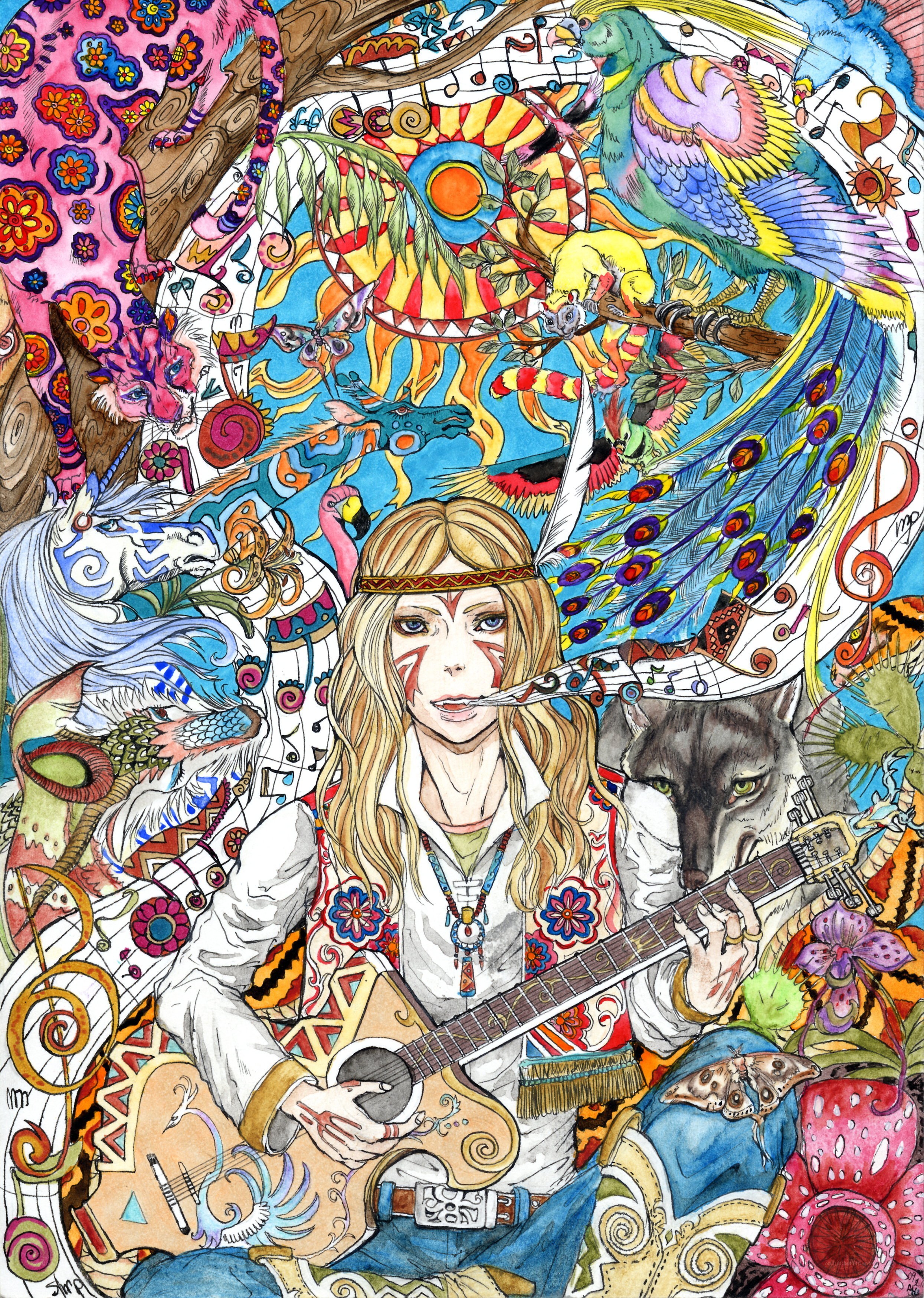Psychedelic musician with animals
