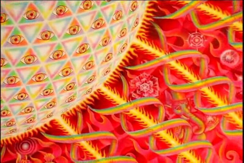 psychedelic pattern with eyes and ribbons