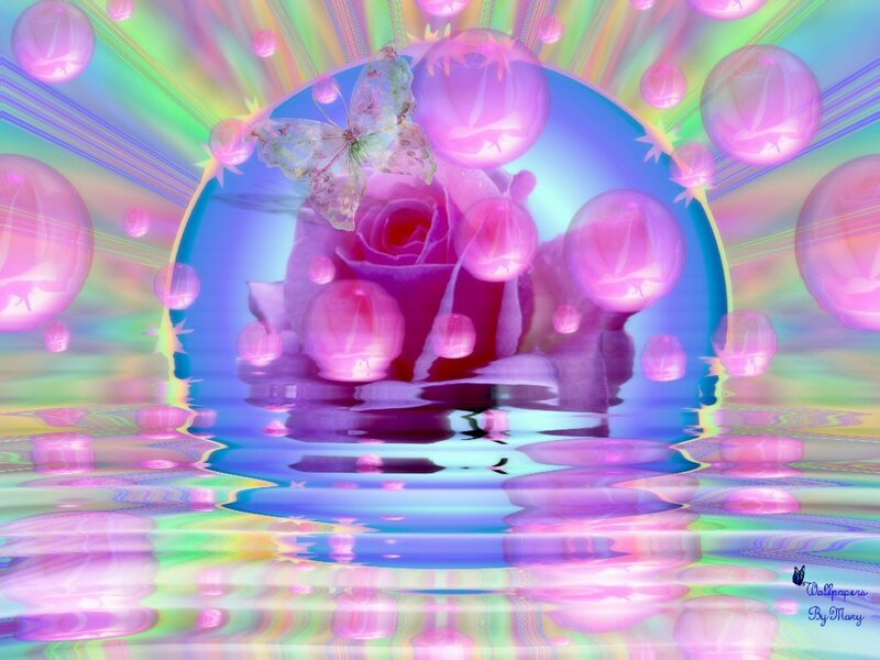 Psychedelic rose and butterfly