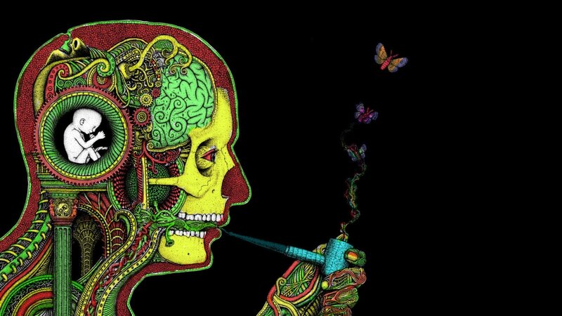 psychedelic skull with baby
